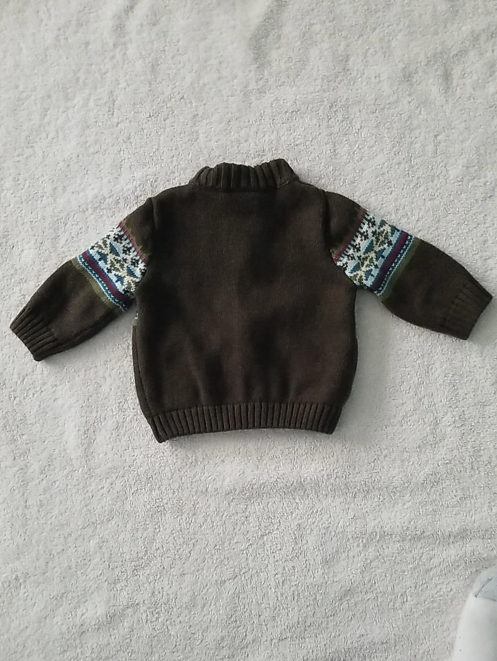 Baby Fair Isle Full Zip Cardigan Sweater Green w/ Monkey Zipper Pull Size 3-6 M